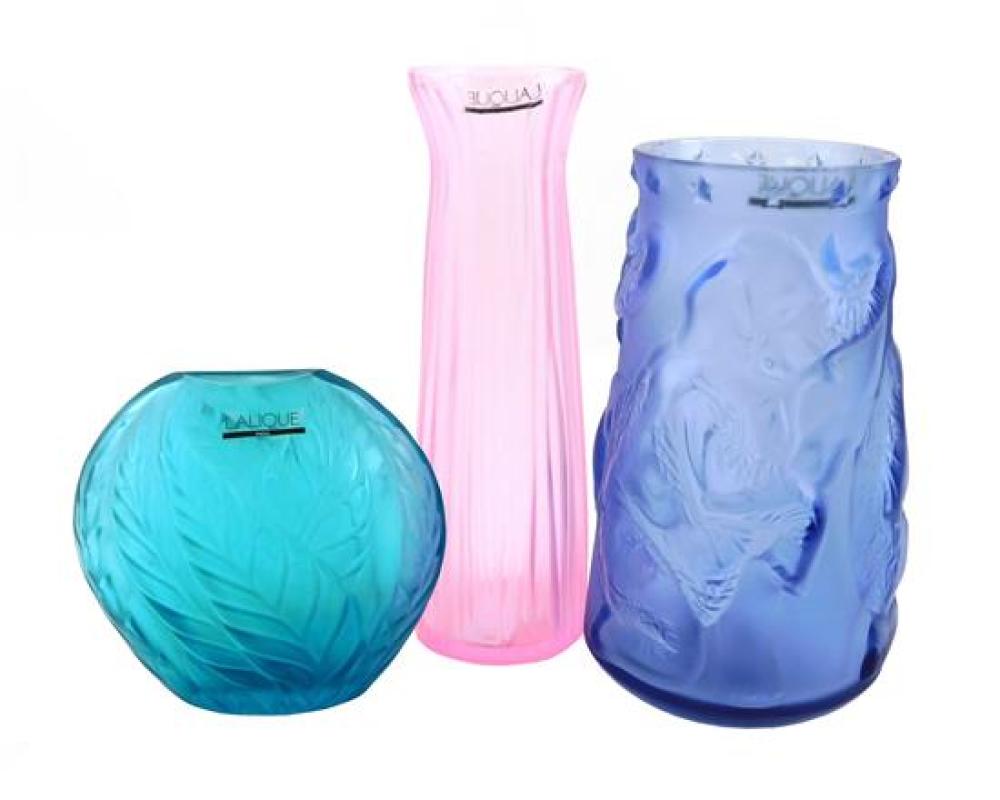 Appraisal: Modern Lalique three colored glass vases all signed on base