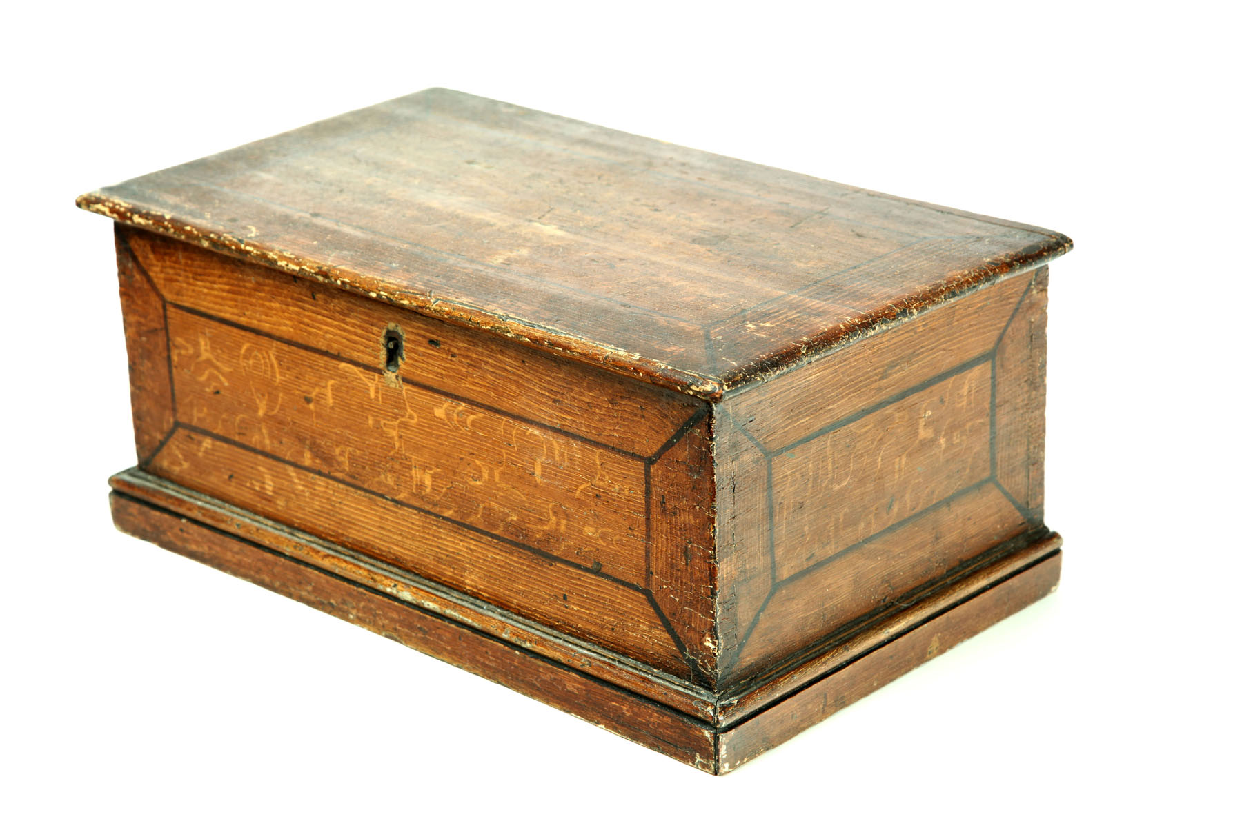 Appraisal: DECORATED DOCUMENT BOX American nd half- th century pine Original