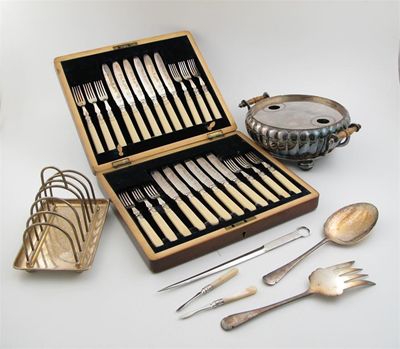 Appraisal: Plated ware a cased set of twelve pairs of ivory