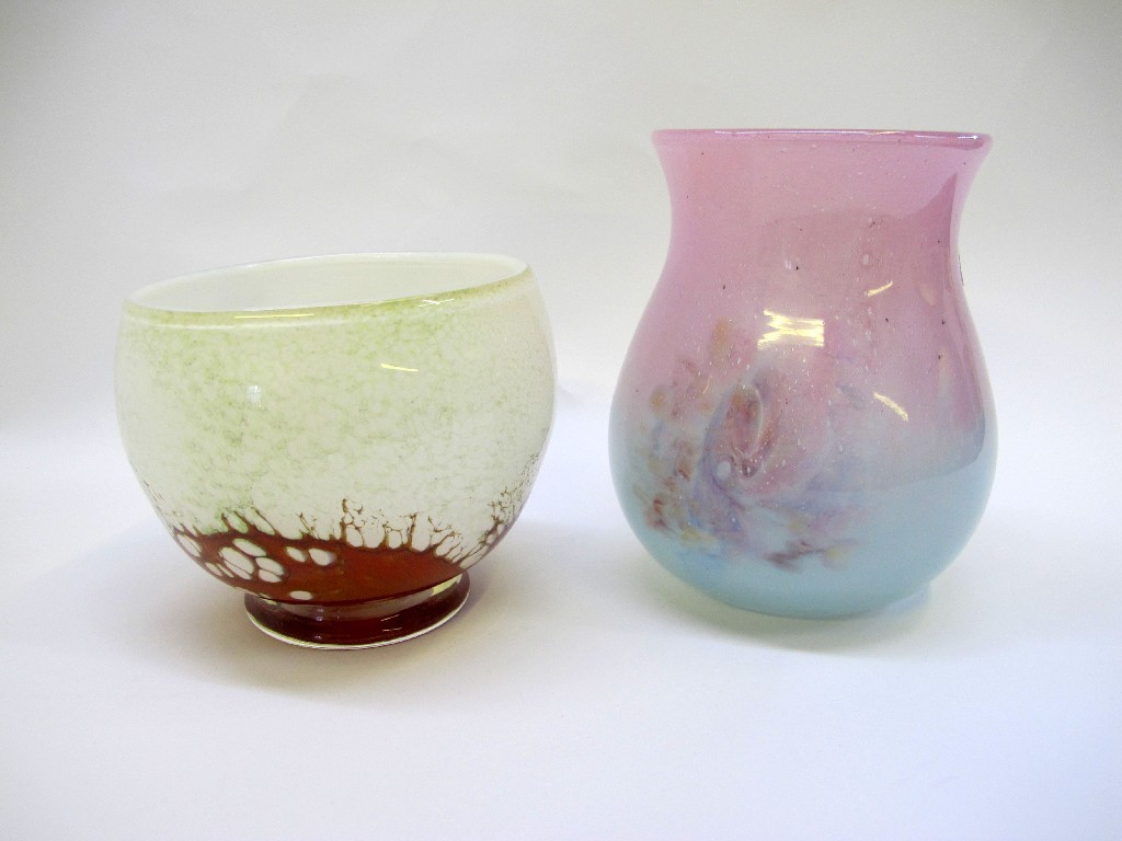 Appraisal: Selkirk Glass footed bowl and pink vase with aventurine