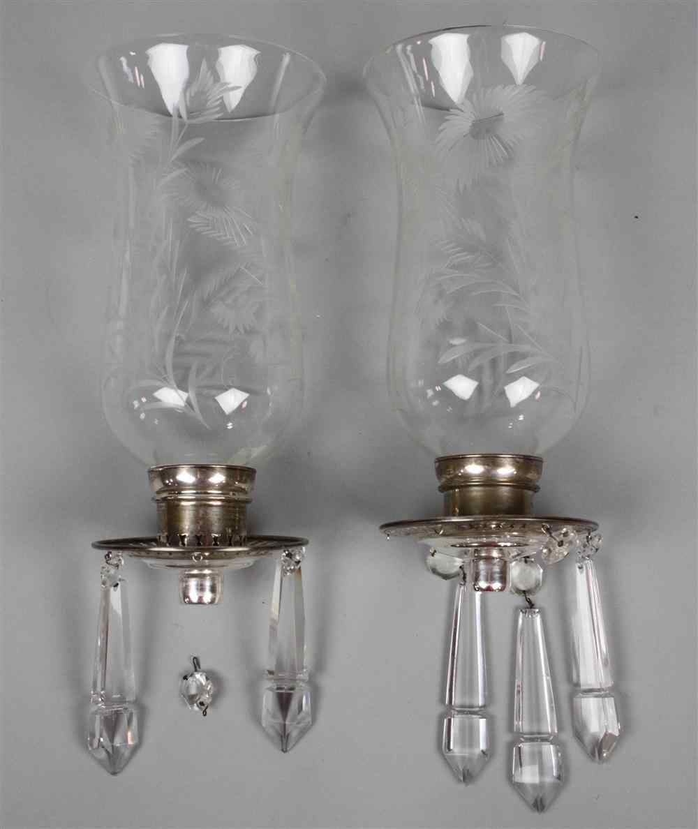 Appraisal: TWO SILVER MOUNTED GLASS TULIP SHADES engraved with branches of