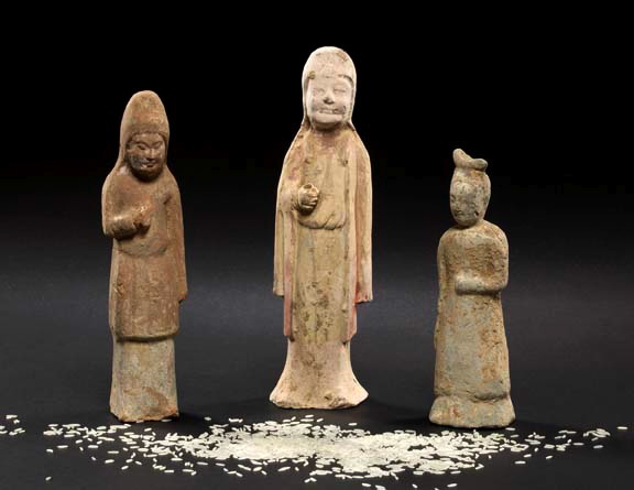 Appraisal: Group of Three Chinese Pottery Tomb Figures Tang dynasty -