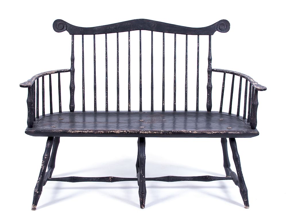 Appraisal: Am American Painted Windsor Bench Height x width x depth