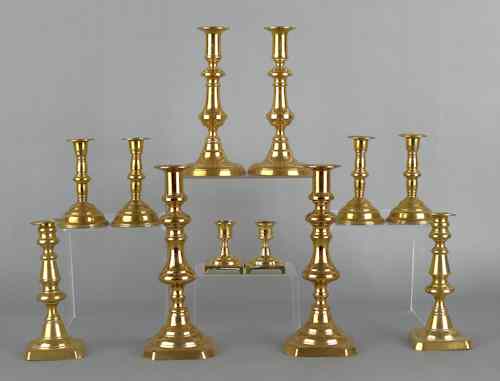 Appraisal: Six pair of brass candlesticks th th c tallest -