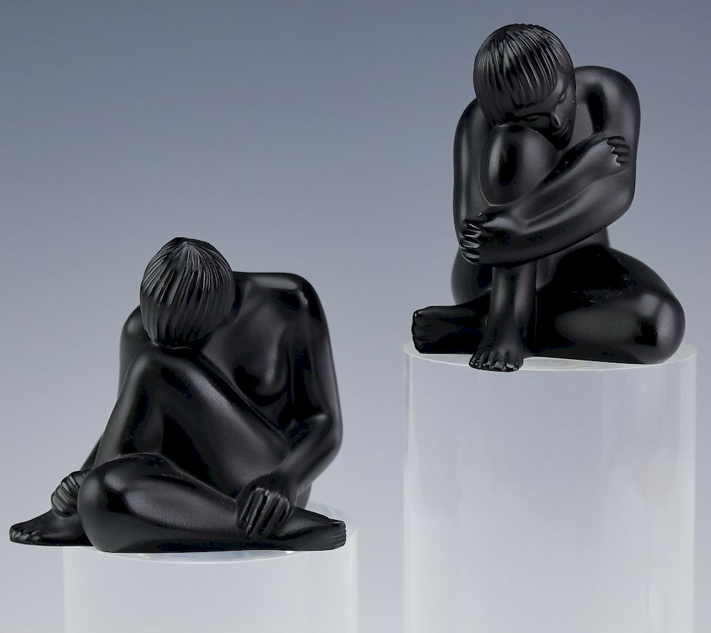 Appraisal: Lalique French Noir Art Glass Figure Sculpture Pair of female