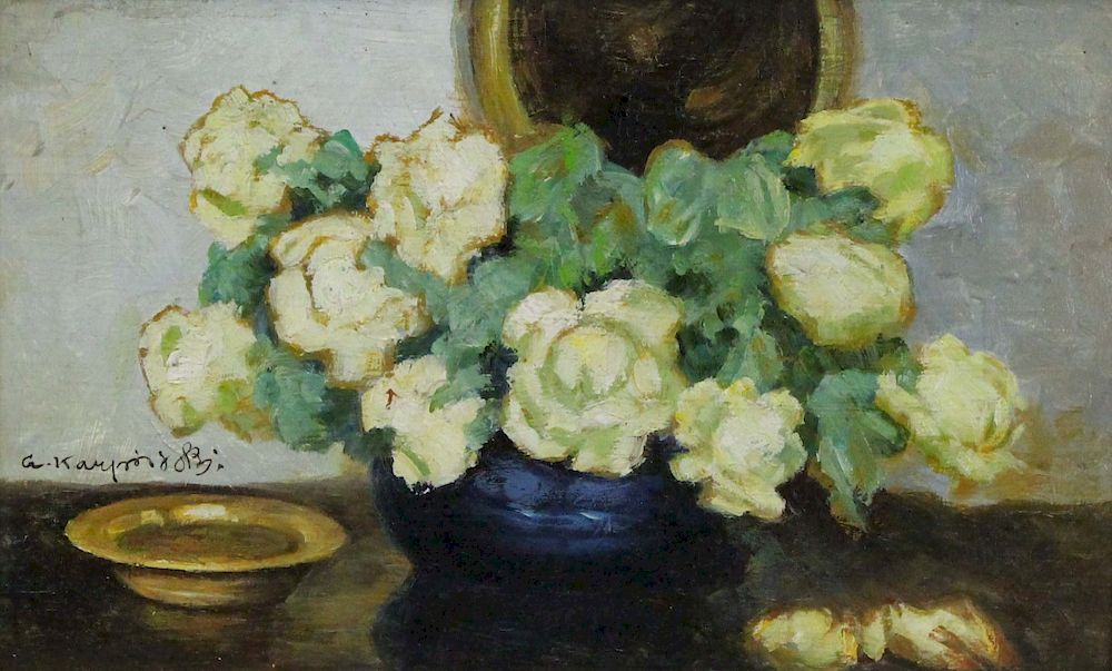 Appraisal: KARPINSKI Alfons Oil on Board Still Life with White Roses