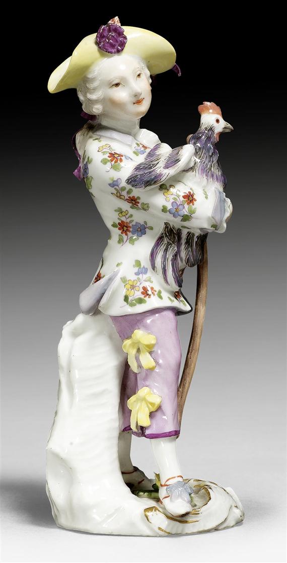 Appraisal: SMALL GENTLEMAN WITH ROOSTER MEISSEN CIRCA Model Peter Reinicke and