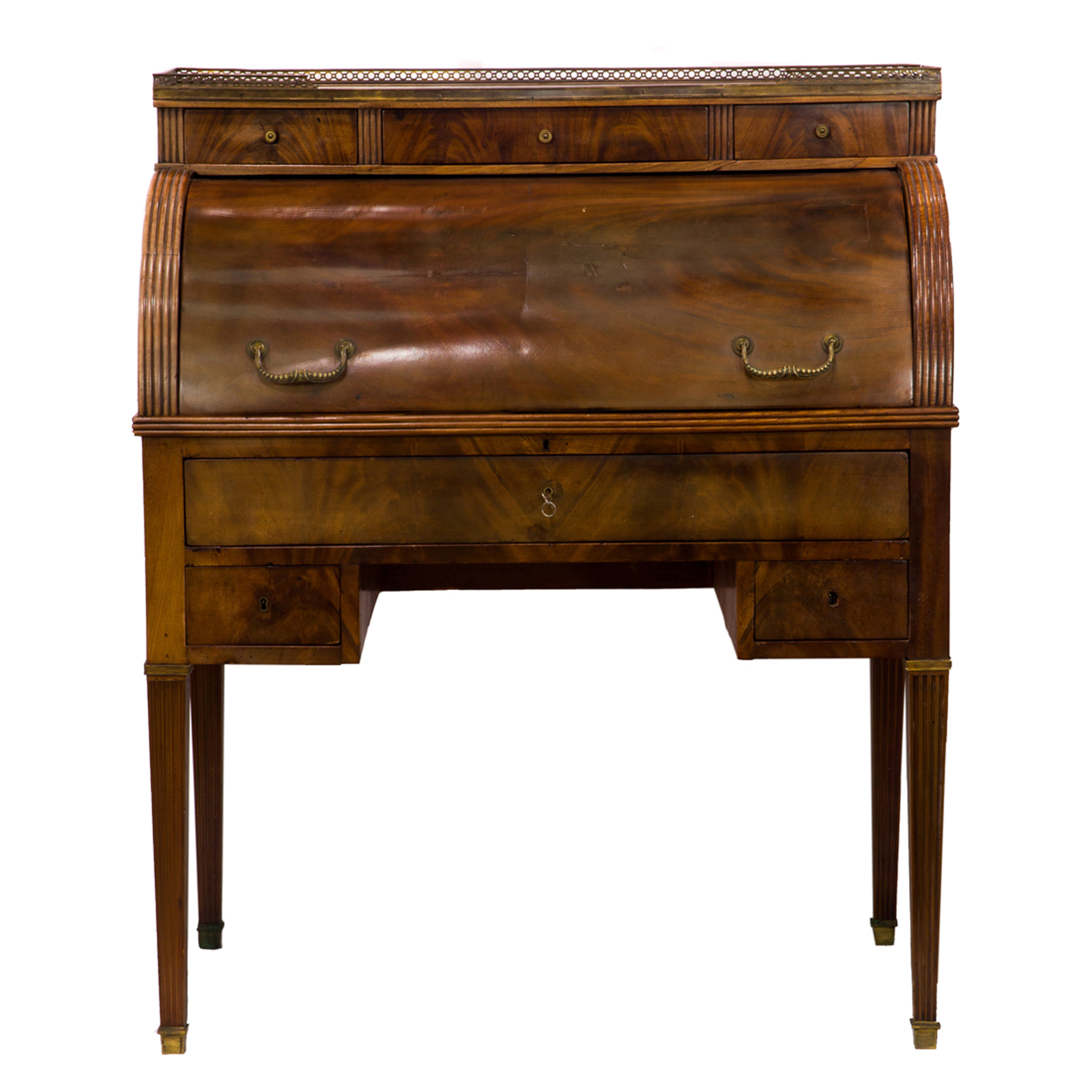 Appraisal: A GEORGE III FIGURED MAHOGANY CYLINDER WRITING DESK CIRCA A