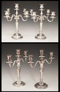 Appraisal: Two Pair of French Silverplated Candelabra th c Two Pair