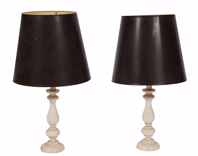 Appraisal: A PAIR OF WHITE MARBLE TABLE LAMPS of baluster column