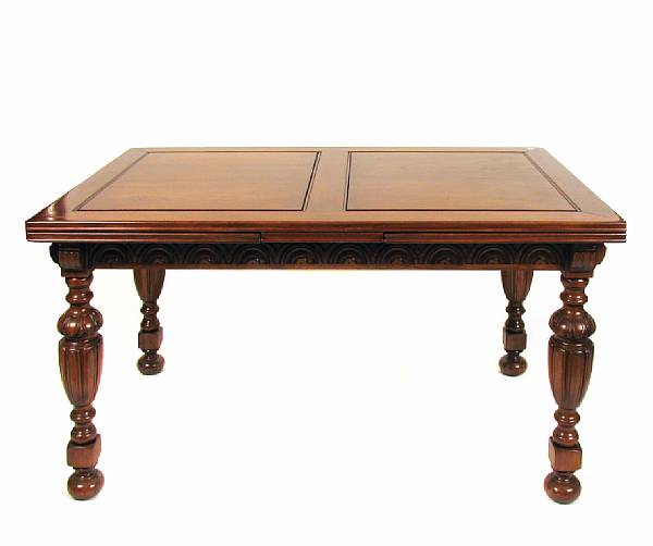 Appraisal: A Spanish Baroque style draw leaf table together with six