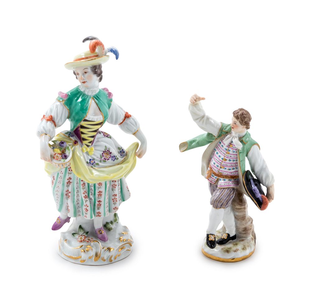 Appraisal: Two Meissen Painted and Parcel Gilt Porcelain Figures Two Meissen