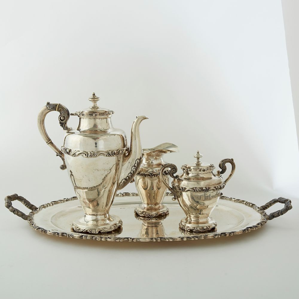 Appraisal: Piece Mexican Silver Tea Set Four piece th c Mexican