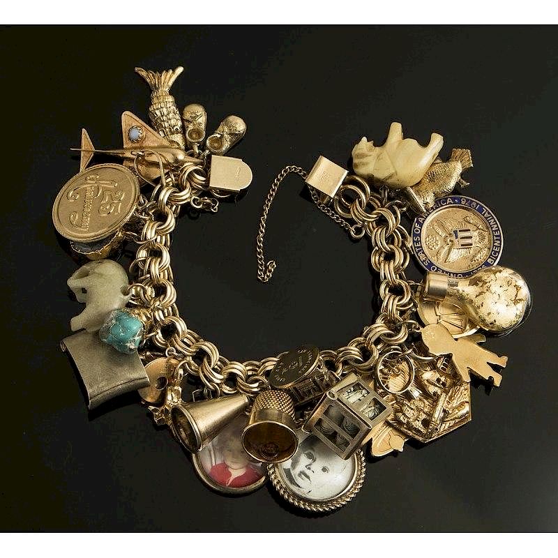 Appraisal: k Gold Charm Bracelet k gold charm bracelet with the