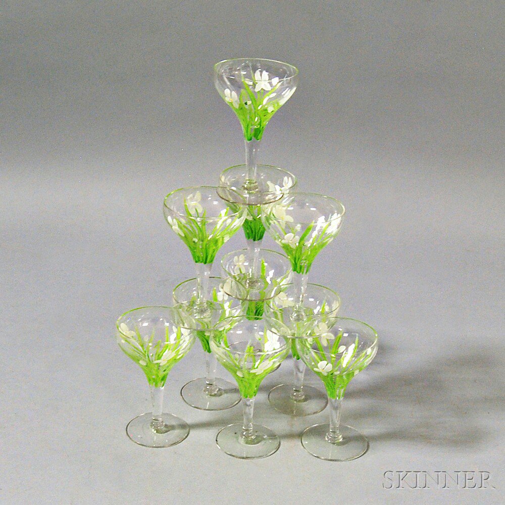 Appraisal: Set of Ten Floral-painted Glasses ht in Estimate - The