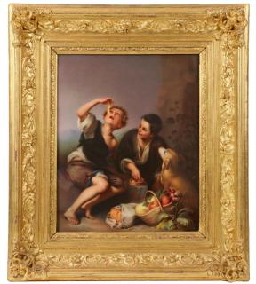 Appraisal: BERLIN KPM PORCELAIN PLAQUE Rectangular Plaque circa depicting two boys