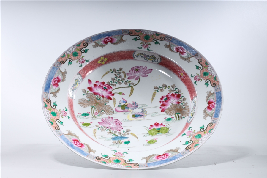 Appraisal: Chinese enameled porcelain charger depicting a central interior pond scene