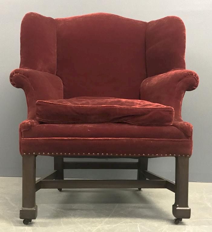 Appraisal: Chippendale Style Wing Chair Chippendale style wing chair with block