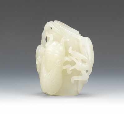 Appraisal: A Carved White Jade Cicada Carved in the round the