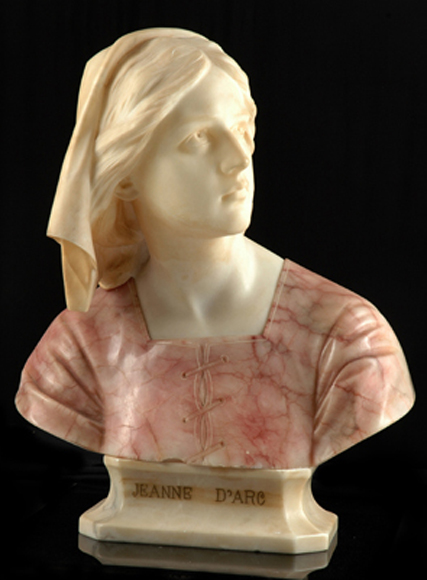 Appraisal: A FRENCH MARBLE AND ALABASTER BUST OF JOAN OF ARC