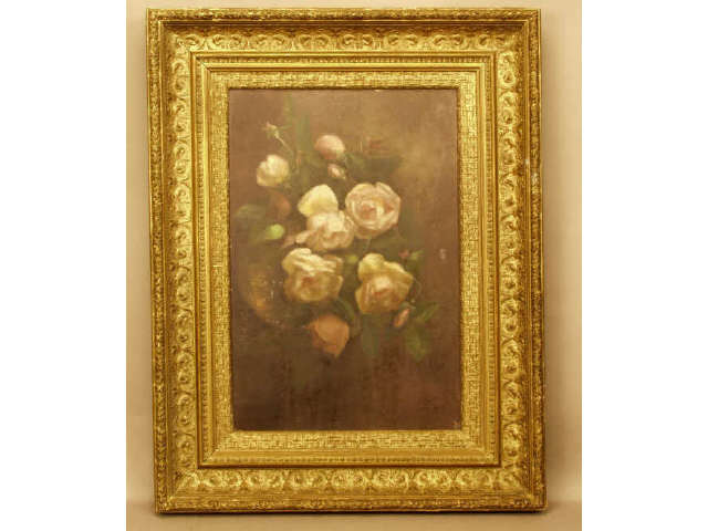 Appraisal: Antique oil on board still life painting of white and