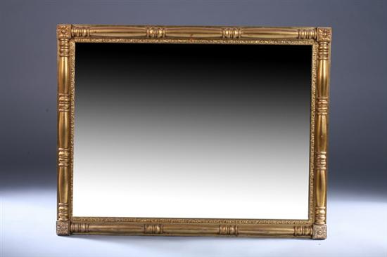 Appraisal: EMPIRE STYLE GILT-WOOD SPLIT-SPINDLE WALL MIRROR th century Ring-turned half