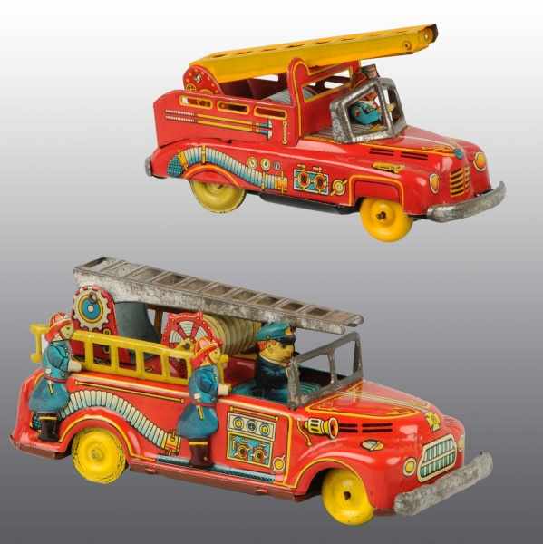 Appraisal: Lot of Tin Litho Fire Truck Friction Toys Description Japanese