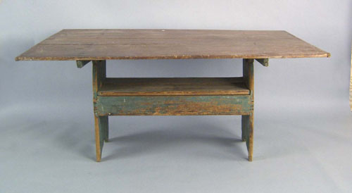 Appraisal: Large painted pine bench table ca retaining its original green