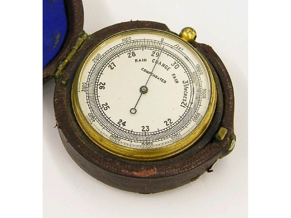 Appraisal: Gilt brass pocket barometer altimeter within original leather case diameter