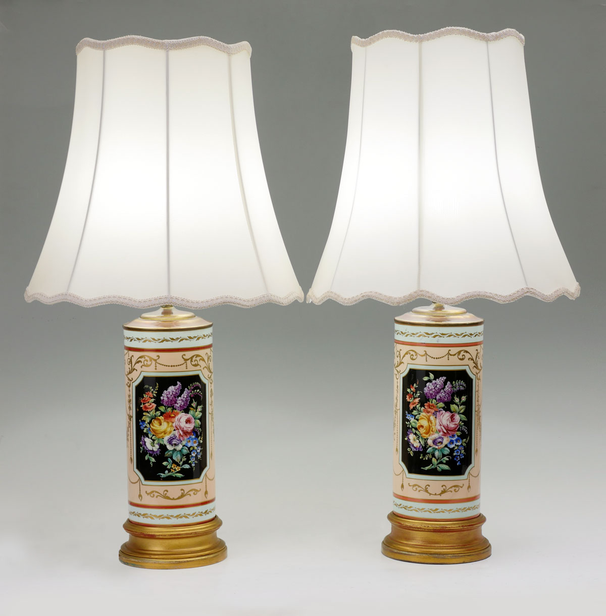 Appraisal: PAIR OF OLD PARIS SIGNED LAMPS Old Parisian lamps having