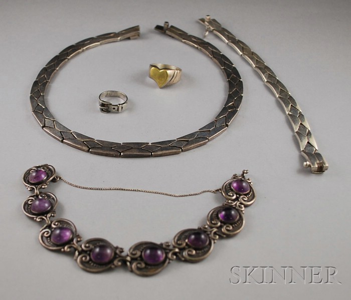 Appraisal: Four Mexican Sterling Silver Jewelry Items a matching necklace and