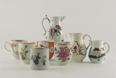 Appraisal: Three English porcelain jugs the smallest Bow decorated in polychrome