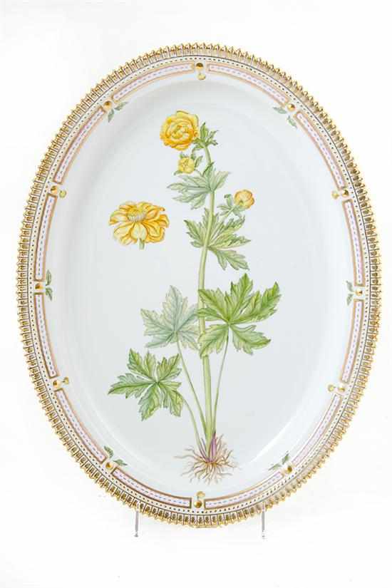 Appraisal: Royal Copenhagen Flora Danica platter gilt border polychrome enameled center