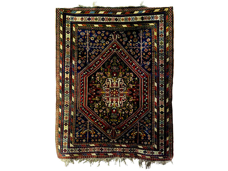 Appraisal: SHIRAZ THROW RUG The indigo field shows a myriad of