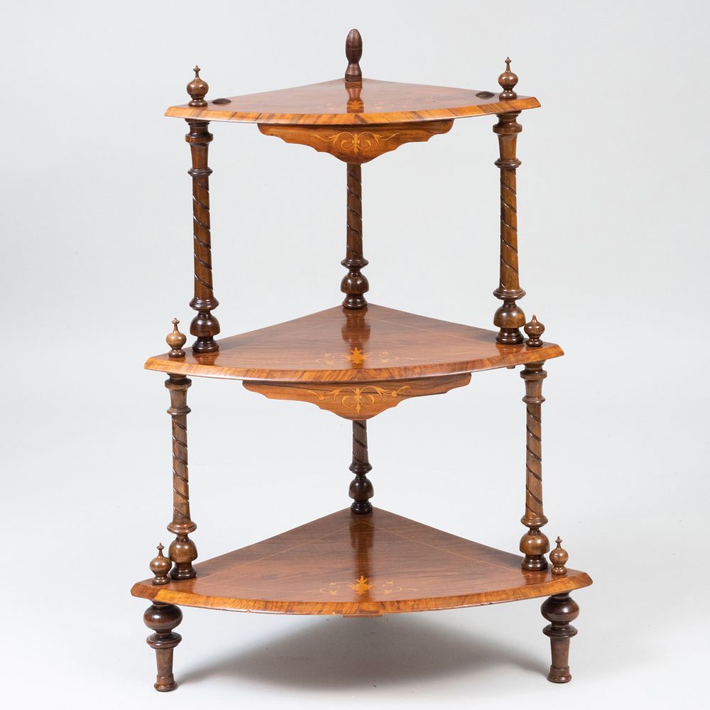 Appraisal: Victorian Inlaid Walnut Three Tiered Corner Stand x x in