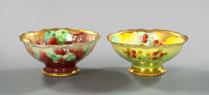 Appraisal: Two French Hand-Painted Porcelain Bowls first quarter th century consisting