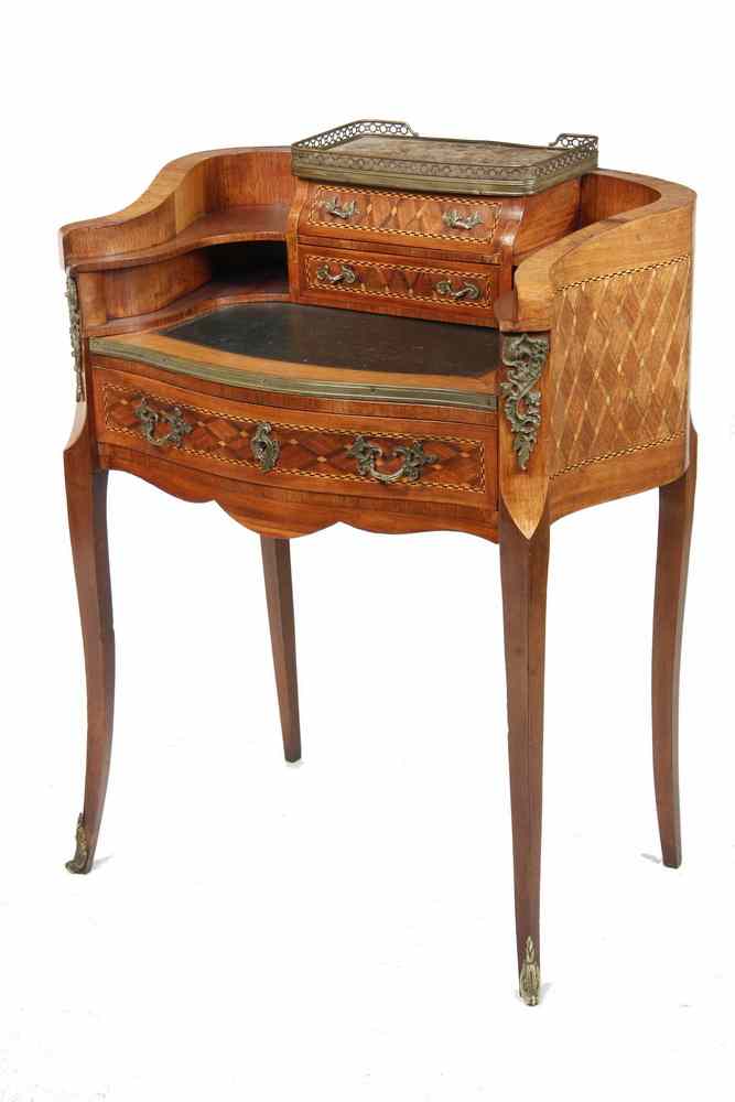 Appraisal: LADY'S DESK - Louis XV style kingwood parquetry inlaid walnut