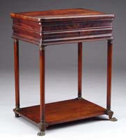 Appraisal: NEW YORK MAHOGANY CHERRY SEWING TABLE Mahogany veneer stand has