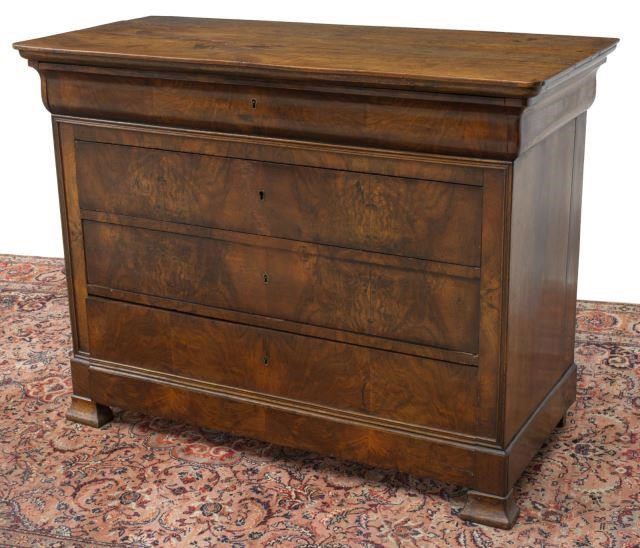 Appraisal: French Charles X period figured walnut commode th c rectangular