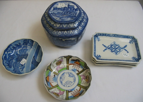 Appraisal: FIVE JAPANESE IMARI PORCELAINS AND AN ENGLISH TEA JAR The