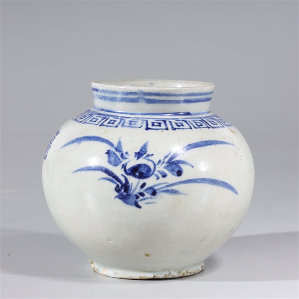 Appraisal: Korean ceramic blue and white glazed jar with floral designs