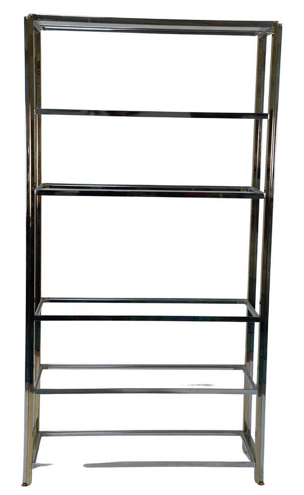 Appraisal: Chrome Brass and Glass Etagere Jansen style having six glass