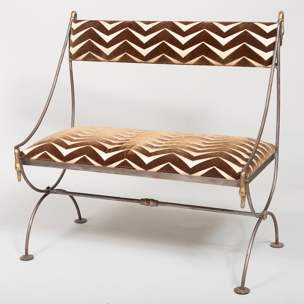 Appraisal: Continental Gilt-Metal Bench Upholstered in velvet x x in Condition