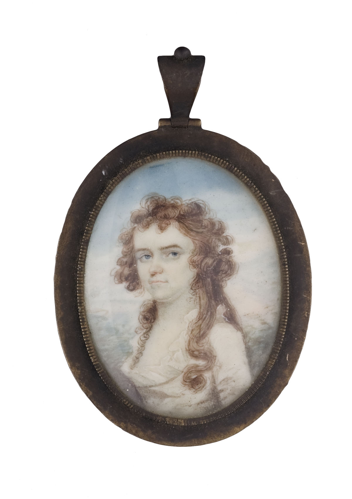 Appraisal: MINIATURE OVAL PORTRAIT OF A YOUNG WOMAN EIGHTEENTH CENTURY Watercolor