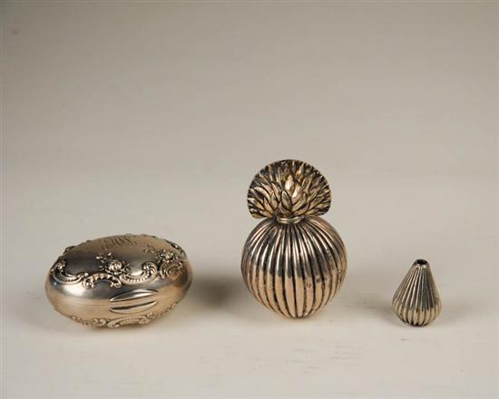 Appraisal: Three Sterling Dresser Items an oval Gorham repousseed powder box