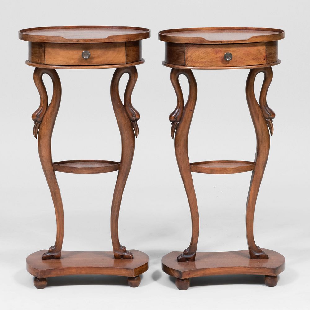 Appraisal: Pair of Empire Style Provincial Fruitwood Side Tables x x