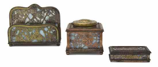 Appraisal: A Tiffany Studios Bronze Partial Desk Set in the Grapevine