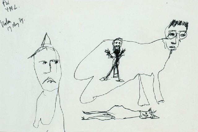 Appraisal: Sidney Nolan - Study of Patrick White and Manoly ink