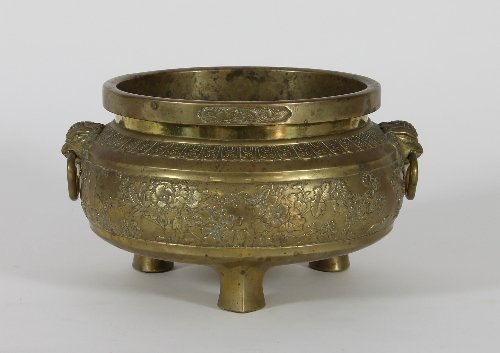 Appraisal: A large Japanese bronze censer finely cast with floral decoration