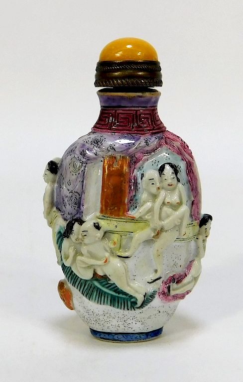 Appraisal: Chinese Porcelain Erotic Snuff Bottle Chinese Porcelain Erotic Snuff Bottle